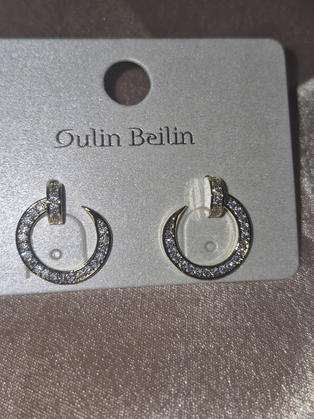 Gold Plated Crescent Hoop Earrings with Clear Crystals